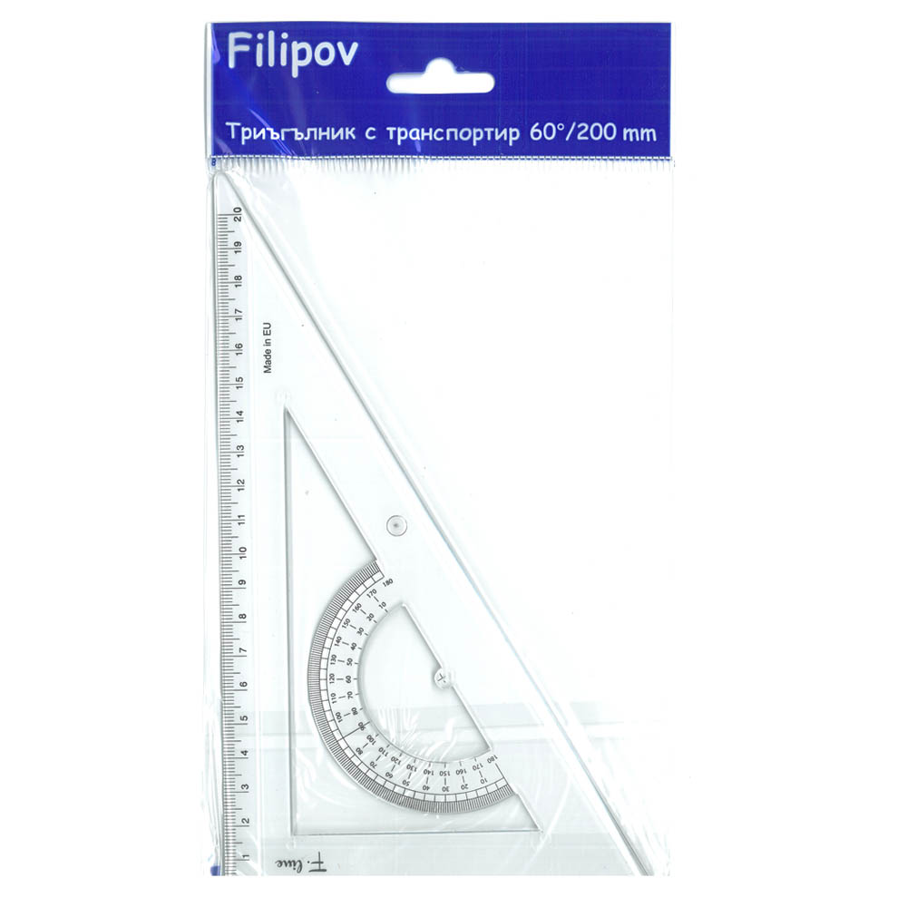 Триъгълник Filipov с транспортир, 20см, 60/200