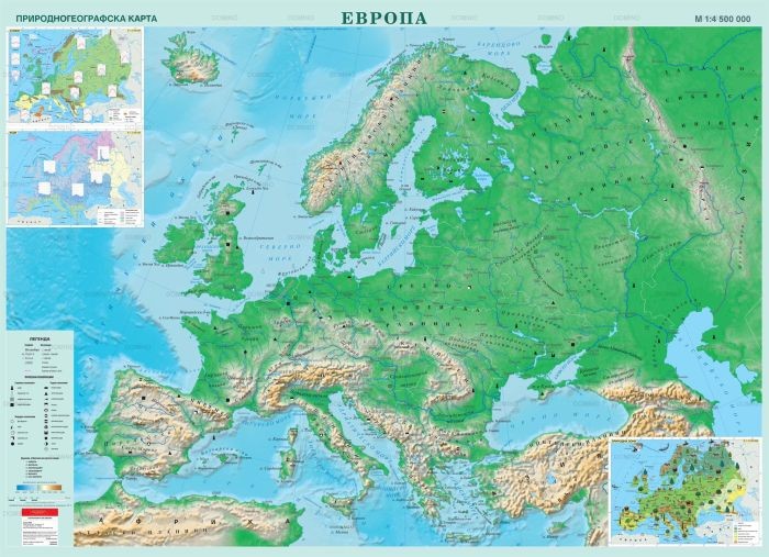 Стенна карта на Европа, геогр., 70/100