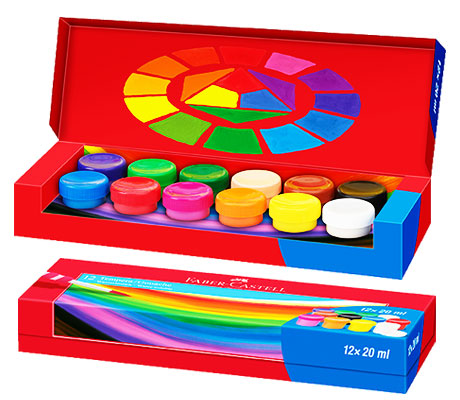 Темперни бои Faber-Castell, 12цв., 20мл., бурканче